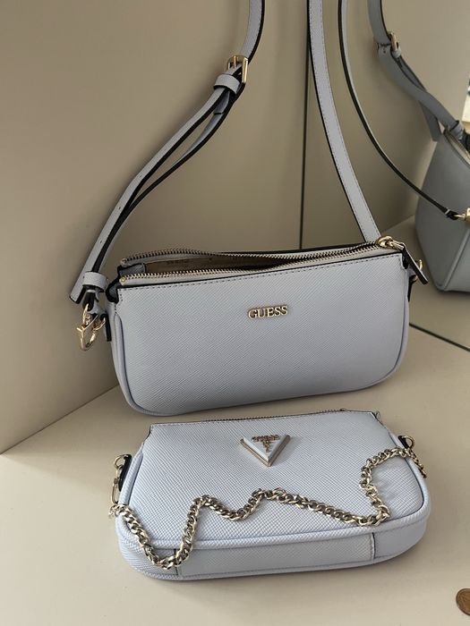 Оригинална двойна чанта guess светло синя