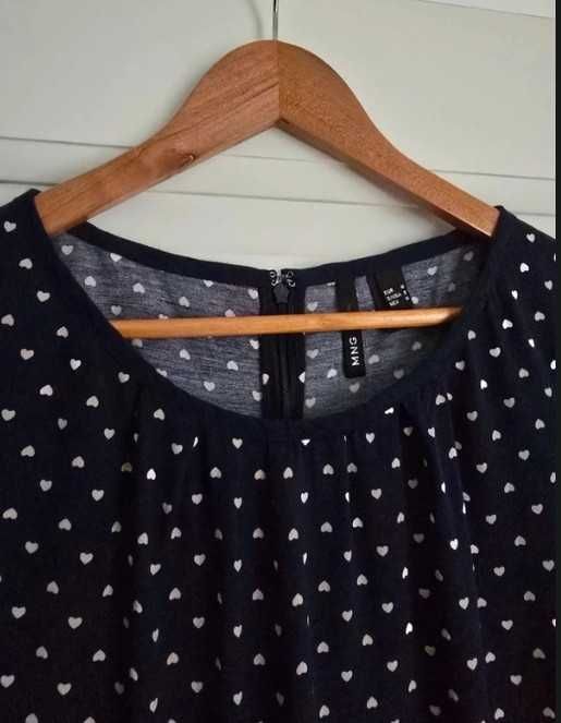 Women’s Mango Blue & Tan Heart Print Zippered Casual Midi Dres
