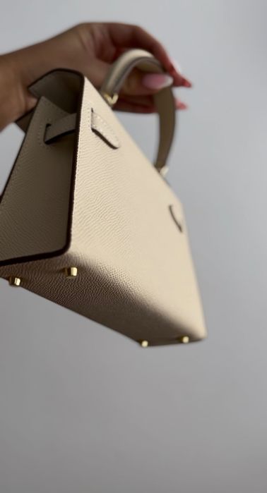 Geantă mică crem piele naturală