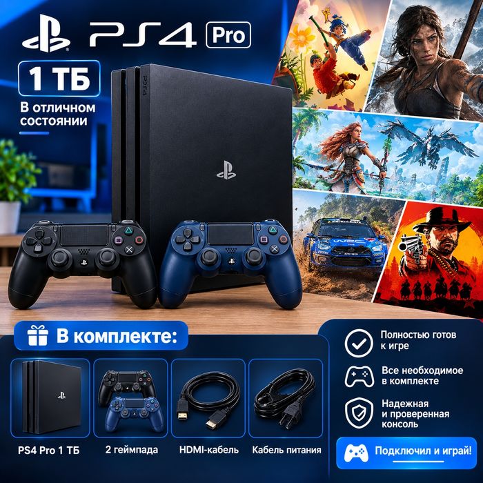 Playstаtion 4 pro 1TБ + 2 геймпада и игры