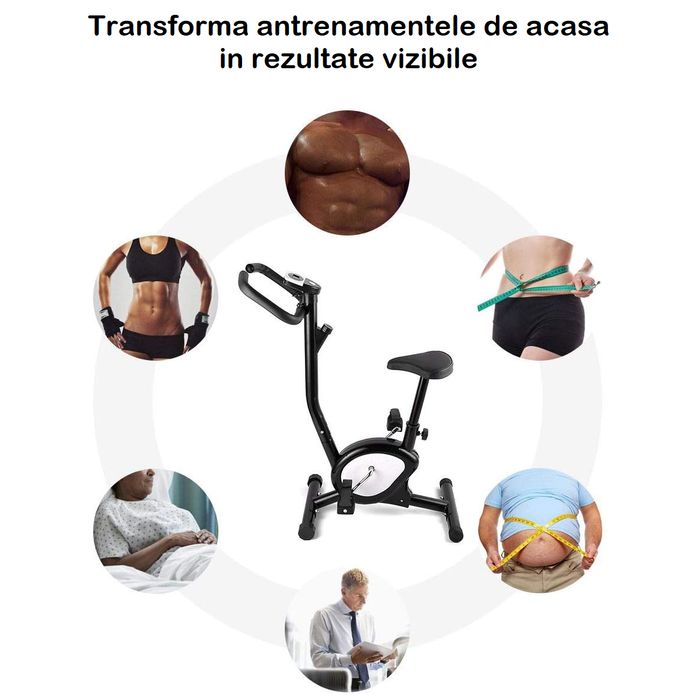Bicicleta Fitness, CardioTrack, Rezistenta Ajustabila, Cadru Metalic, Inaltime Reglabila, Black