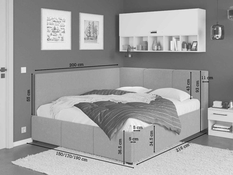 Pat Tapitat de colt Avelis Roz cu somiera rabatabila