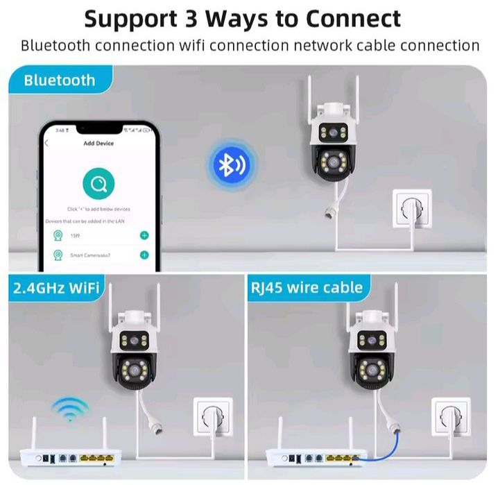 Двойна камера 8 МР PTZ ICSEE WIFI Камера с два обектива Human Detect