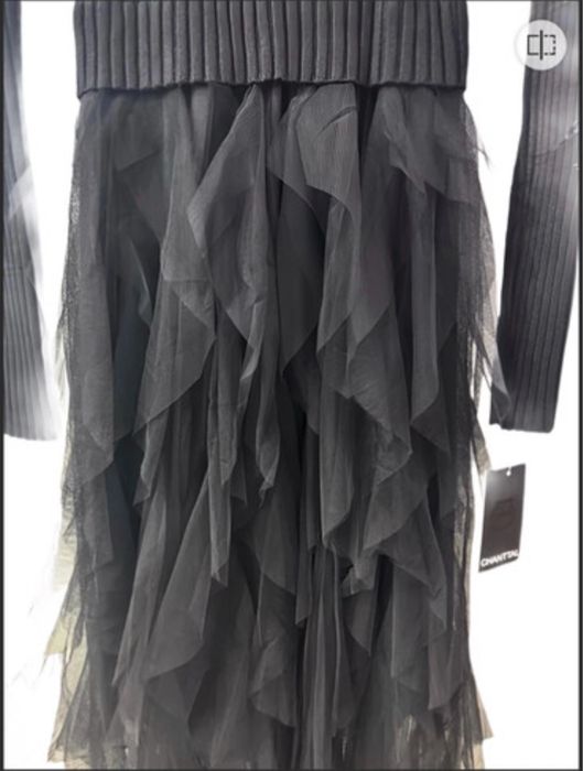 Rochie eleganta neagra cu volane tulle si accesoriu metalic