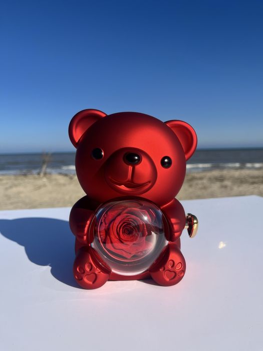 Мече с колие и ИСТИНСКА роза, 8 март, Ден на жената, рожден ден