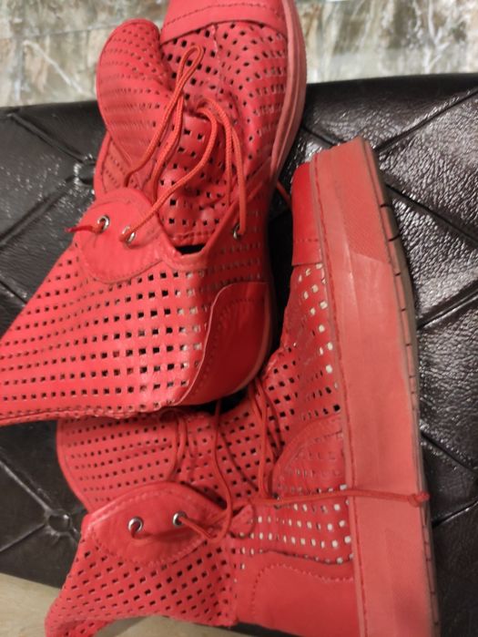 Червени естествена кожа ботуши летни
