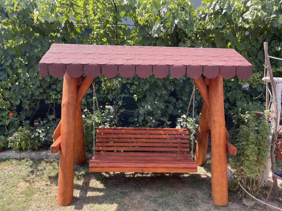 Leagan din lemn masiv cu bile din brad / balansoar