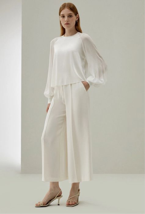 LilySilk Pantaloni albi matase naturala