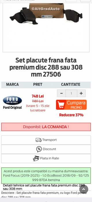 Placute frana OEM Ford Focus mk4/Kuga  mk3
