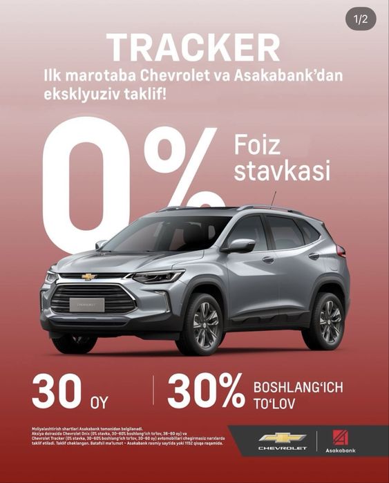 Tracker LTZ Plus foozsiz muddatli tolov