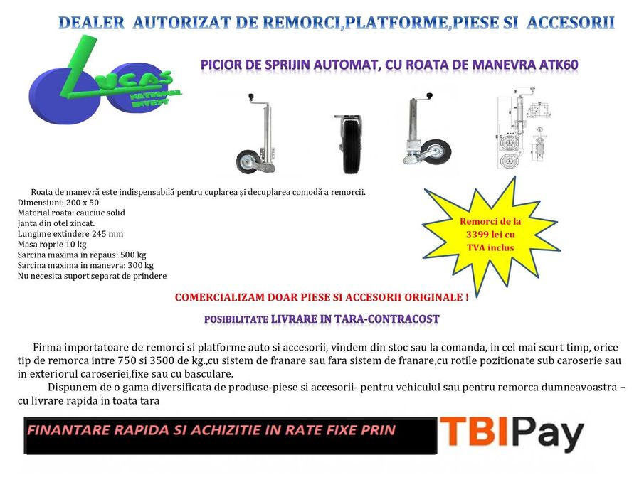 Picior de sprijin automat, cu roata de manevra ATK60