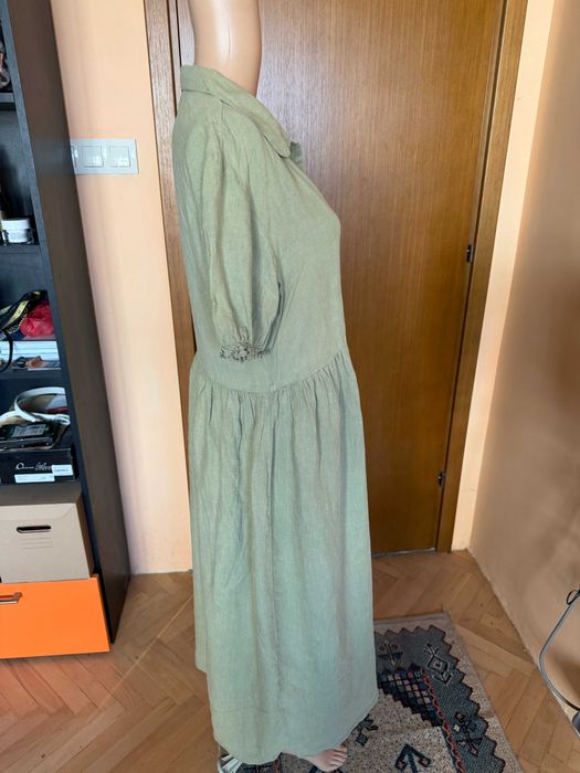 Ленена рокля в маслинено зелен цвят Zara, размер M/L