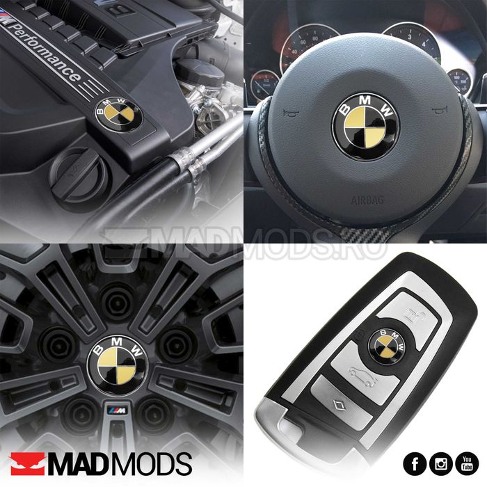 Set Stickere Embleme Negru cu Auriu BMW Seria 1 2 3 4 5 6 7 8 X i M