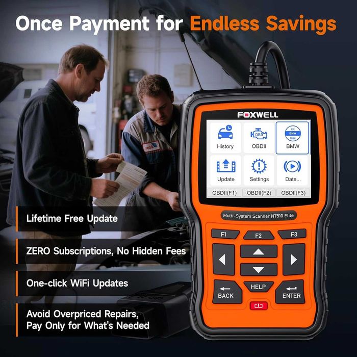 FOXWELL NT510 OBD2 диагностика за кола кодочетец скенер за грешки