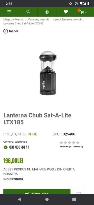 Lanterna / felinar / lampa Chub pentru cort camping sau pescuit