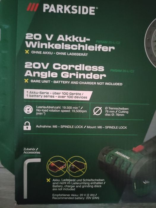 Mini flex polizor unghiular Parkside 76 mm pe acumulator de 20 V