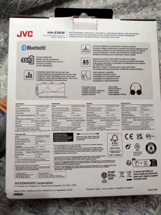 JVC Аудио слушалки HA-S36W,Бял