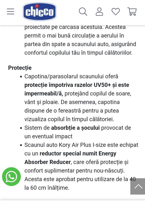 Scoică auto Chicco Kory i-Size, stare foarte bună, 0–13 kg gri