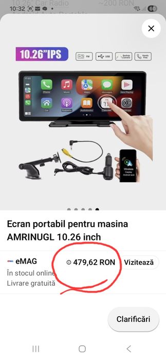 Navigatie auto 10,26 inch cu Android auto și Car play * Reducere 50%