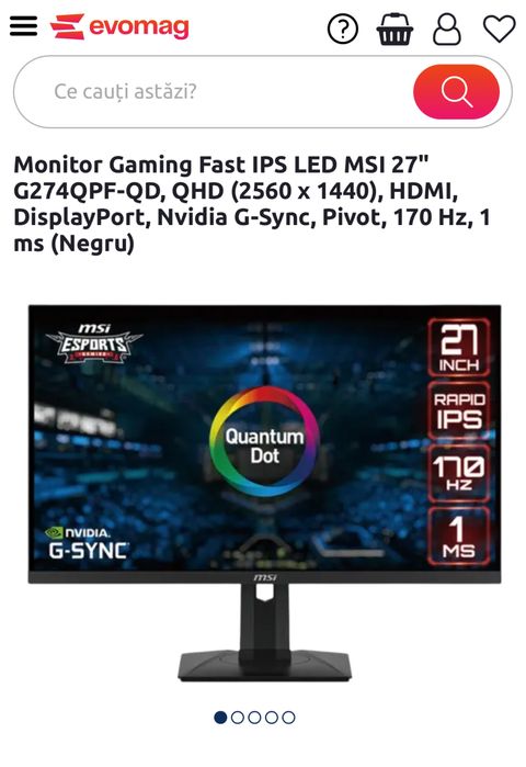 Monitor Gaming Fast IPS LED MSI 27 Inch QHD 2K nVidia G-Sync 170hz HDR