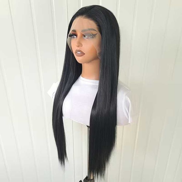 70 см Черна права перука с дантелена зона 13x4 Lace Front