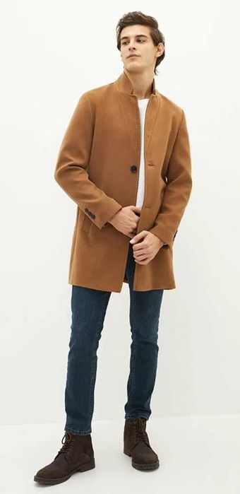 Palton slim 48 M 50 L premium Jack & Jones NOU lana camel