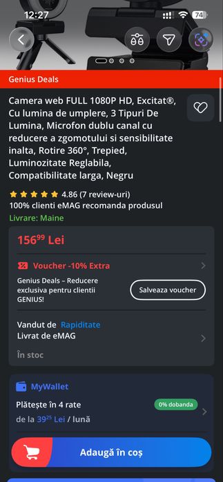 Camera Web 1080p - cu microfon, ring light si trepied incluse