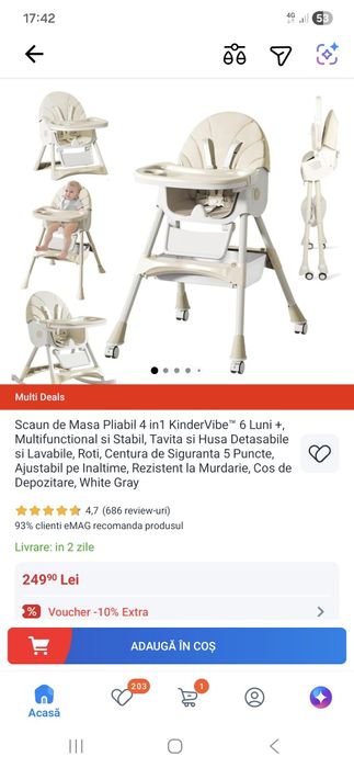 Vand 2 scaune de masa pt bebe