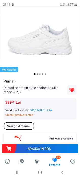 Pantofi sport Puma din piele ecologica Cilia Mode, Alb, 40,5
