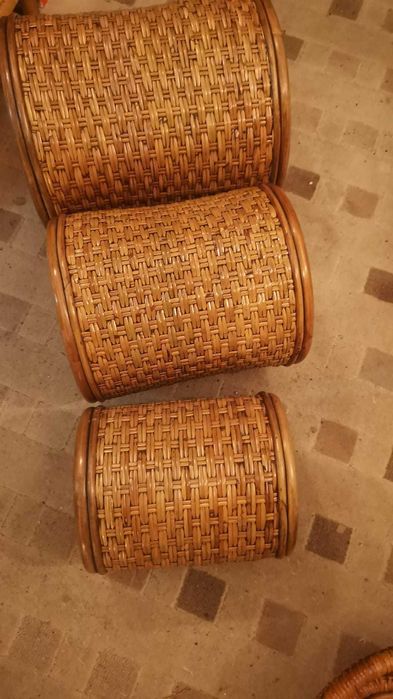 set 3 buc cos rotund ratan bambus natural impletit