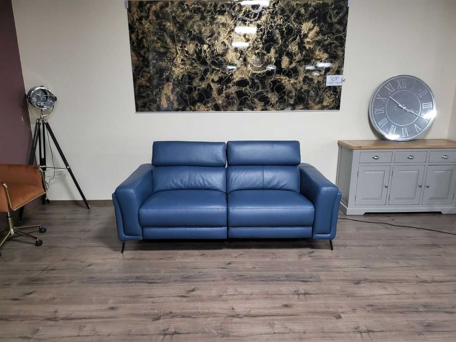 Син кожен диван тройка La-z-boy с електрически релакс механизъм