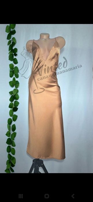 Rochie Zara satinata, golden brown, marime S