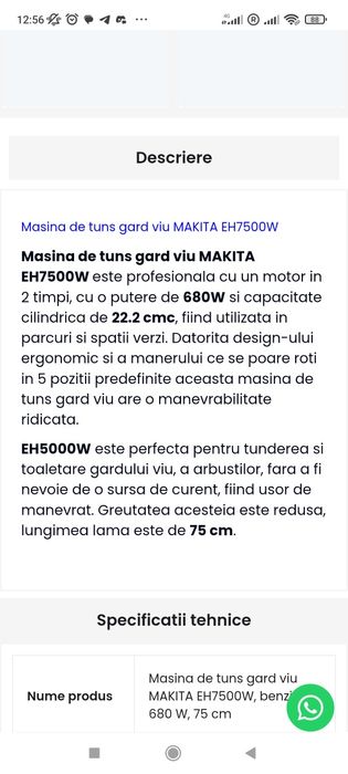 Mașina de tuns gard viu, arbuști MAKITA, lama 75 cm.