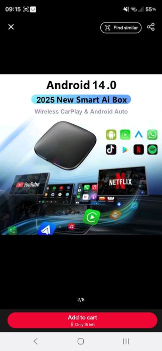 Cutie auto AI box android 14 wireless android auto și carplay cutie smart TV compatibilă cu youtube netflix accesorii auto sisteme inteligente