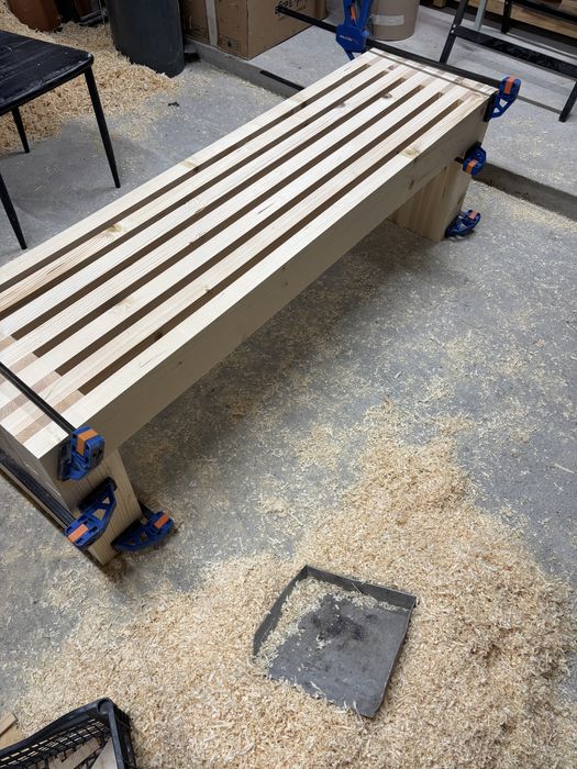 Bancă Lemn Masiv – Design Modern "Block" – Terasă / Interior / HoReCa