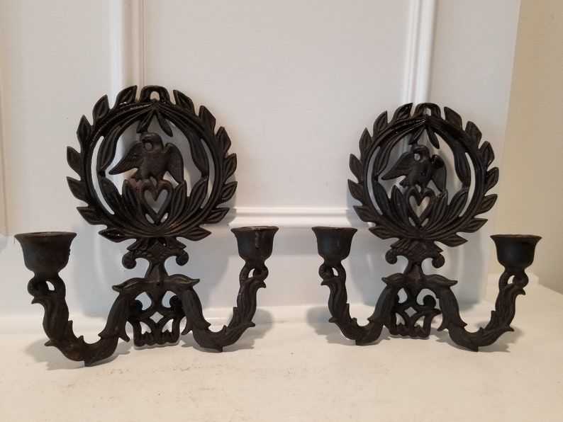 Elegant set aplice pentru lumânare cu vulturi din fonta,piese vechi cu