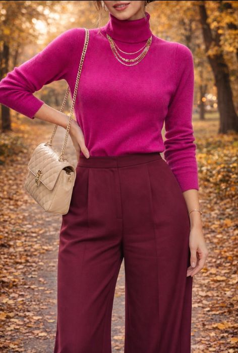 Pulover fucsia din lână și cașmir și alte fibre