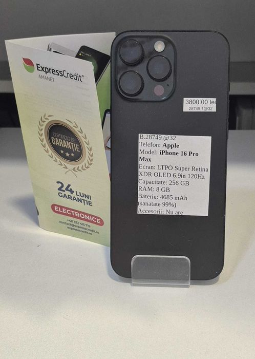 iPhone 16 Pro Max 256Gb 99% bateria (AG32 Vaslui B28749.1) 2 ANI GARANTIE!