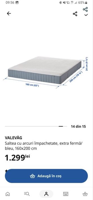 Saltea IKEA model Valevag cu arcuri impachetate, 160x200