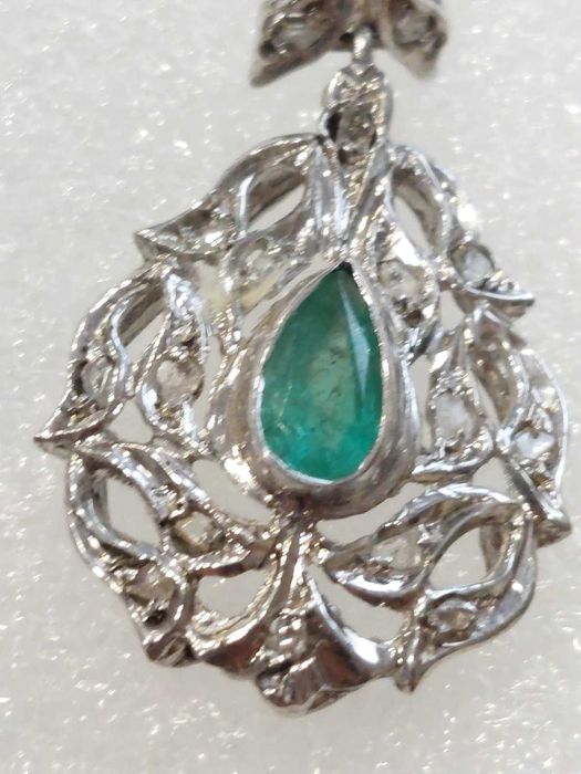 Стари дамски златни обеци с изумруд и диаманти;злато, златен ,златна