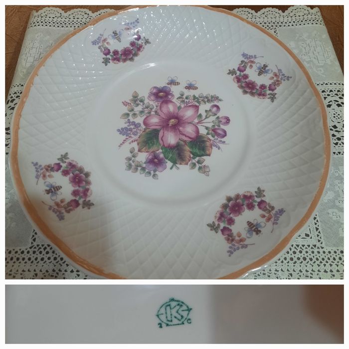 Фарфоровое блюдо " Золотая пчелка" ,  Конаковский ФЗ. Рельефный фарфор