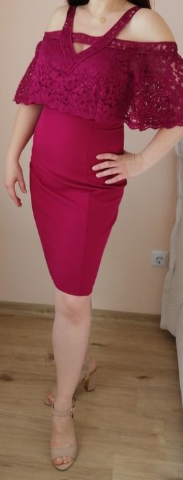 Официална рокля с дантела розоро- лилава