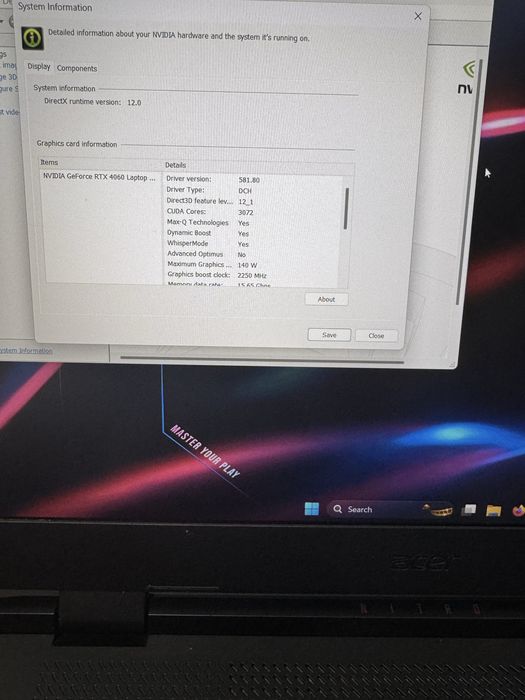 RTX 4060 de 8 GB cu Power 140w i5-12500H Acer Nitro NOU RAM  32GB DDR5