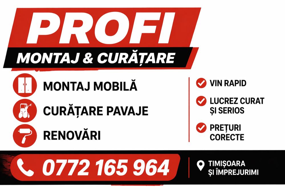 Montaj mobilă / Curățare pavaje / Renovări Timișoara