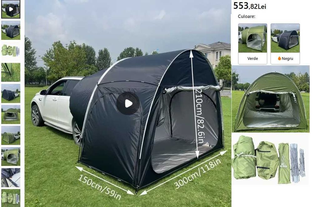 Cort exterior dupa masina, cu plasa țânțari și pavilion 2_4 persoane