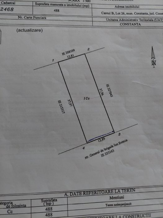 vând teren întravilan ,Cartier Veterani  (Constanța sud)