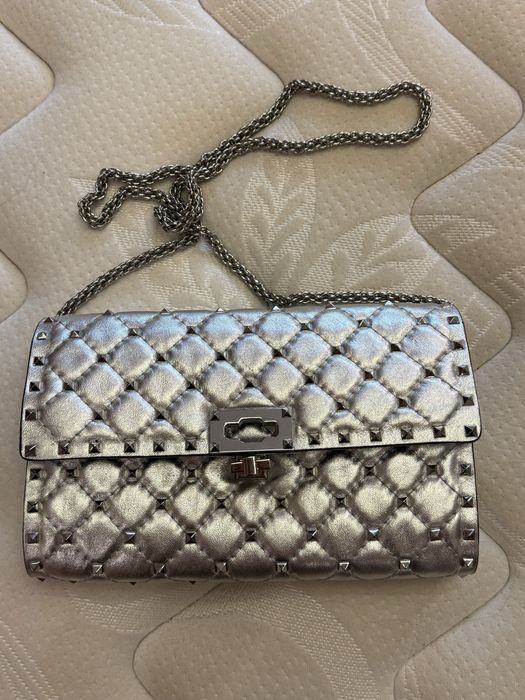 Valentino чанта ест кожа носена 2 пъти-лимитирана сребърна