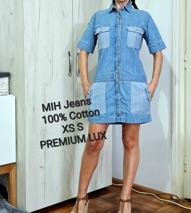 MIH Jeans rochie cămașă denim damă 100% bumbac XS S safari utility albastră nouă salopeta femei