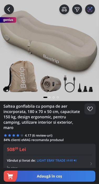 Saltea autogonflabila , canapea , crem / negru