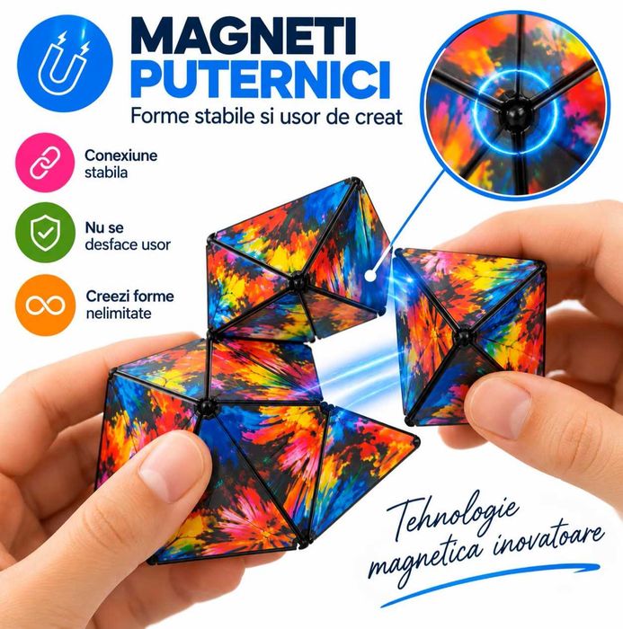 Cub magnetic antistres 3D multidimensional 72 forme geometrice 6x6cm